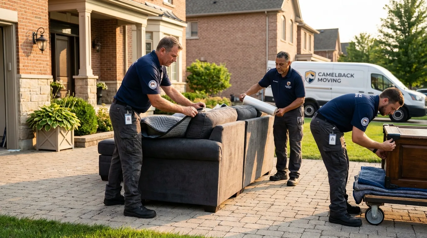 Large estate moving crew wrapping furniture in Sedgwick, KS