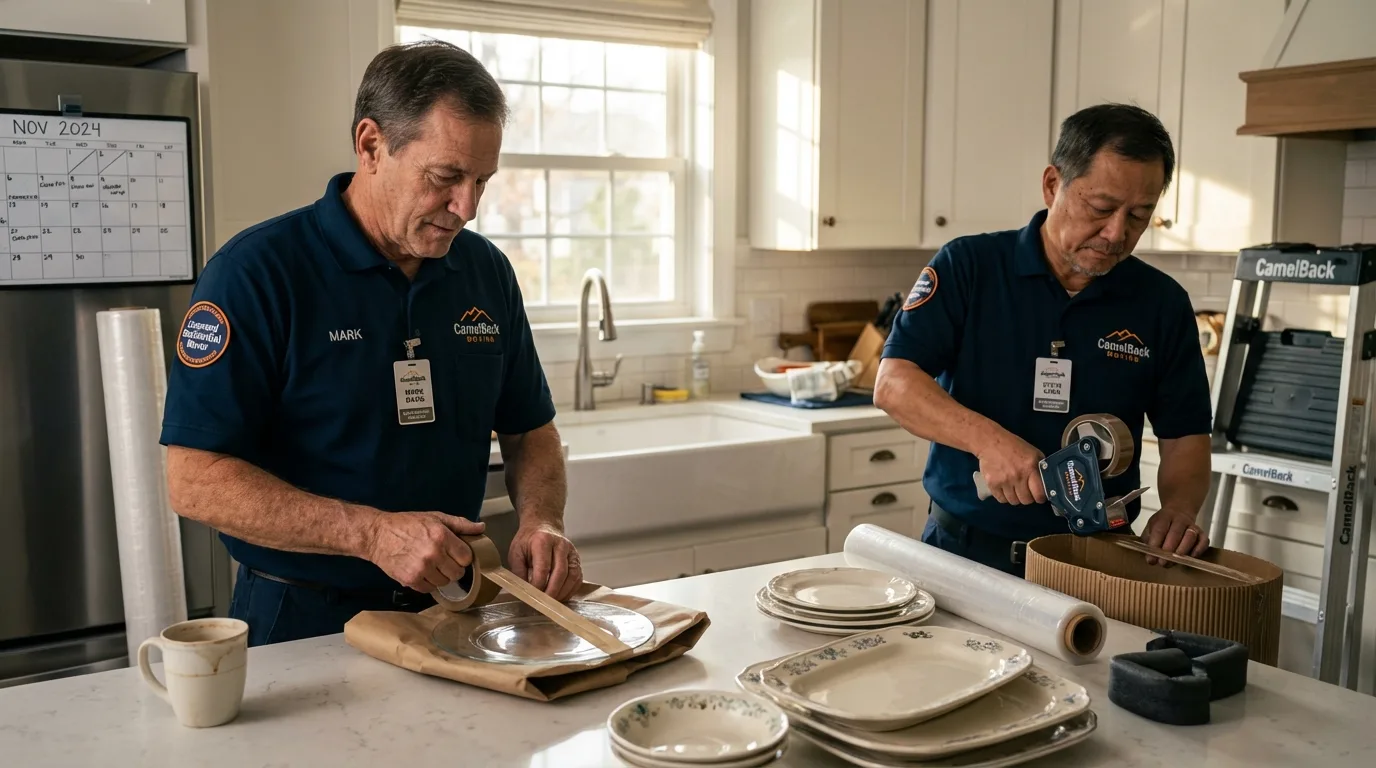 Professional crew packing kitchen dishware in Sedgwick, KS